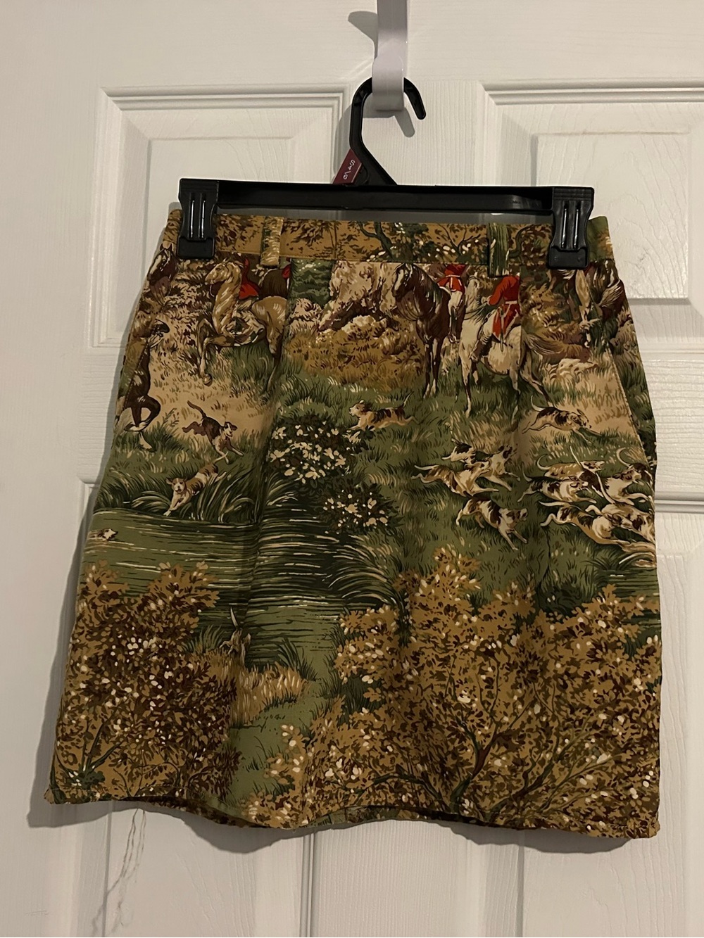 Vintage Sharon Young Novelty Equestrian Fox Hunt Tapestry Mini Skirt Size 2